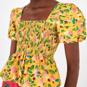 FARM Rio Mini Cashew Bright Tropical Flutter Smocked Top